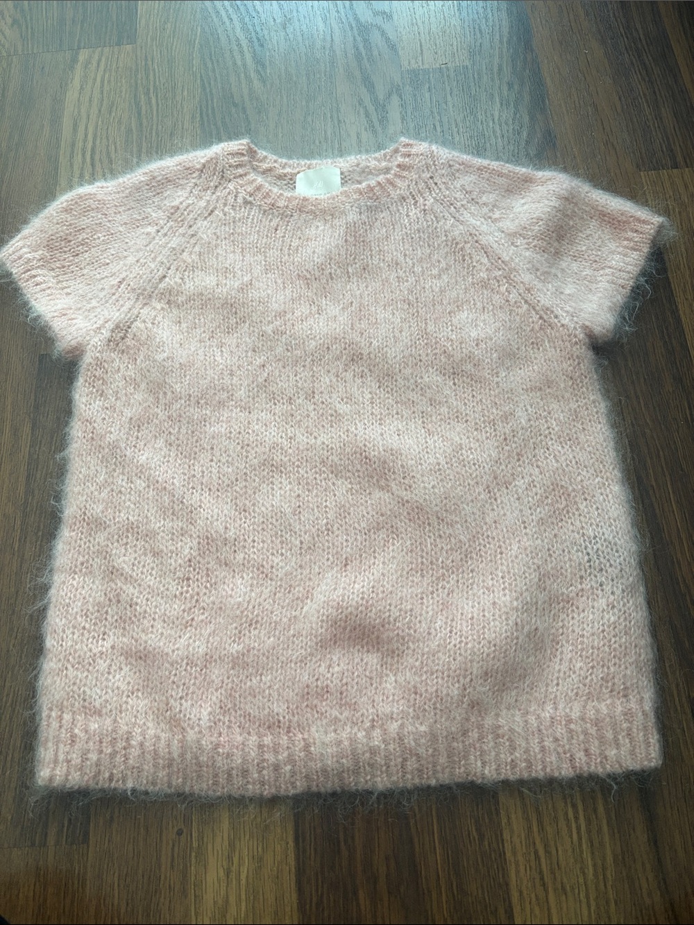 H&M Pale Pink Short-Sleeve Fluffy Crewneck Sweater